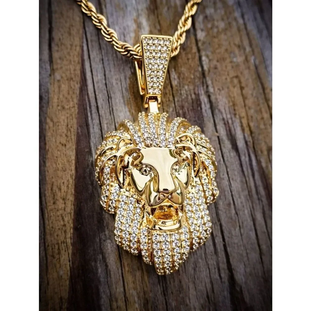 Iced Out Simulated Diamond Lion Necklace